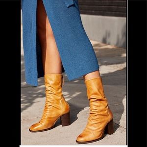 New Free People Elle Block Heel Boots 38, cognac